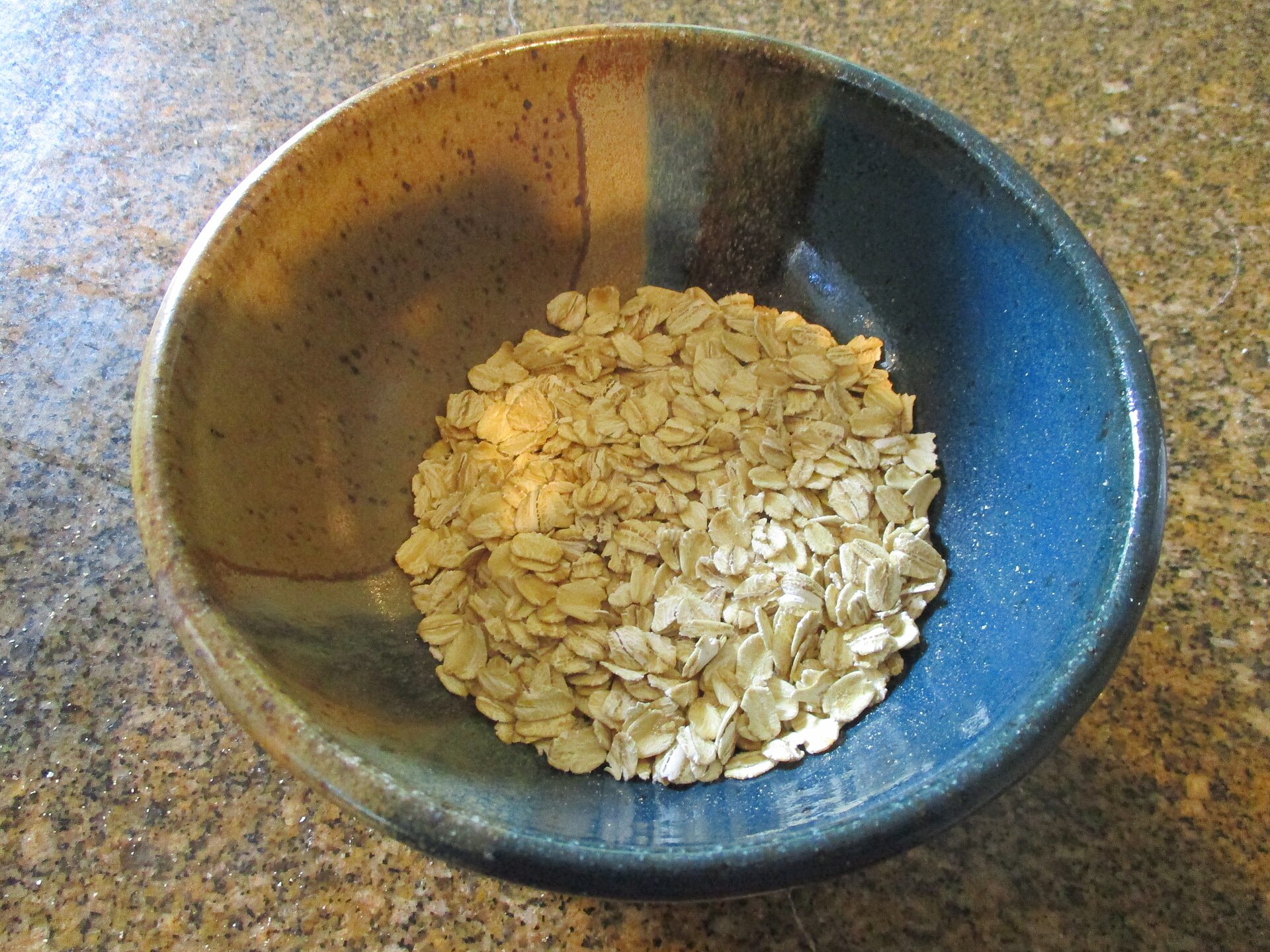 Rolled oats in a ceramic bowl
